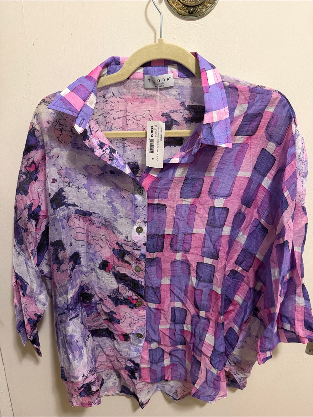 TERRA Women's Purple & Pink Printed Button-Up Shirt